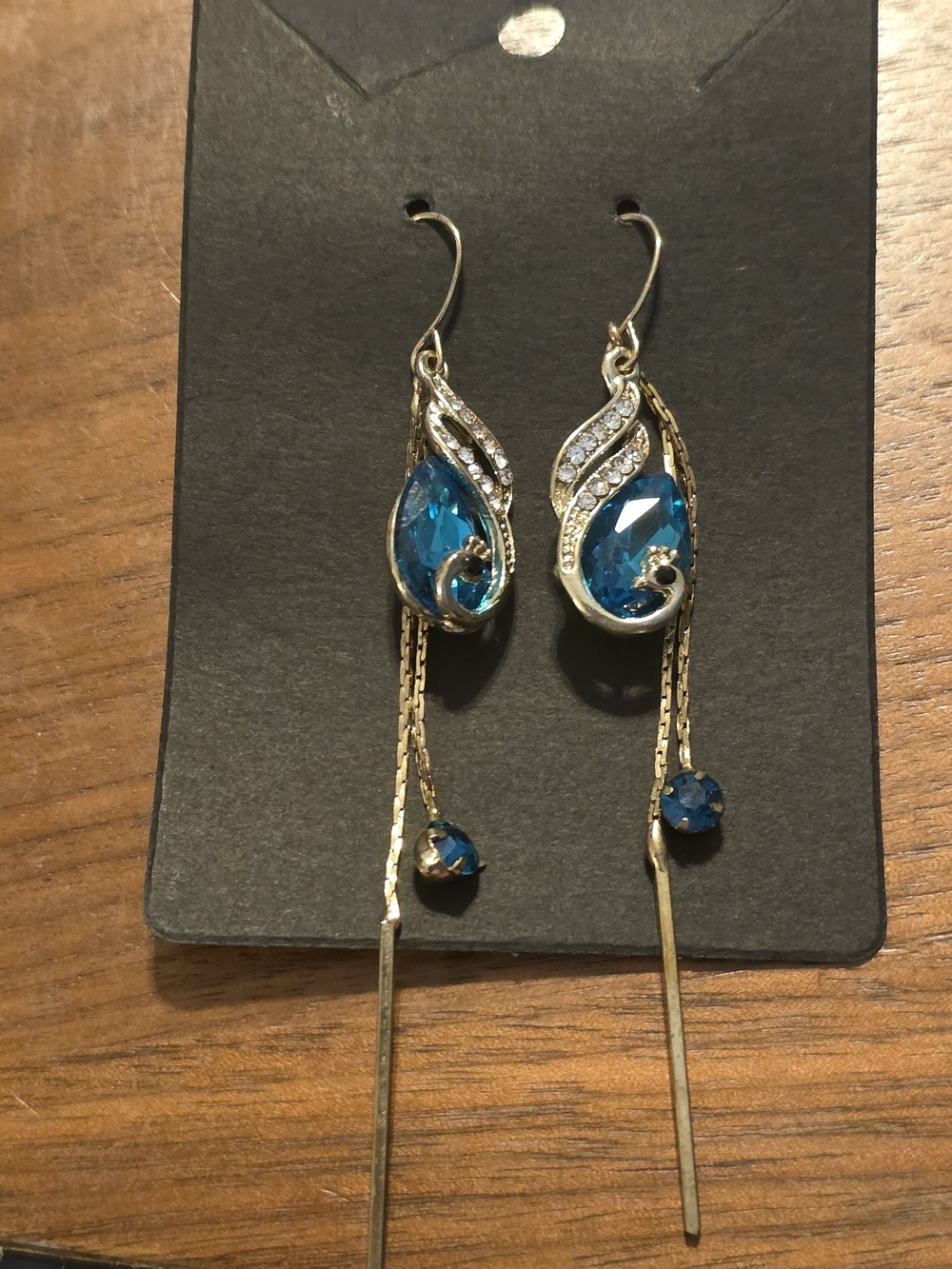 Gold-Tone Blue Crystal Drop Earrings